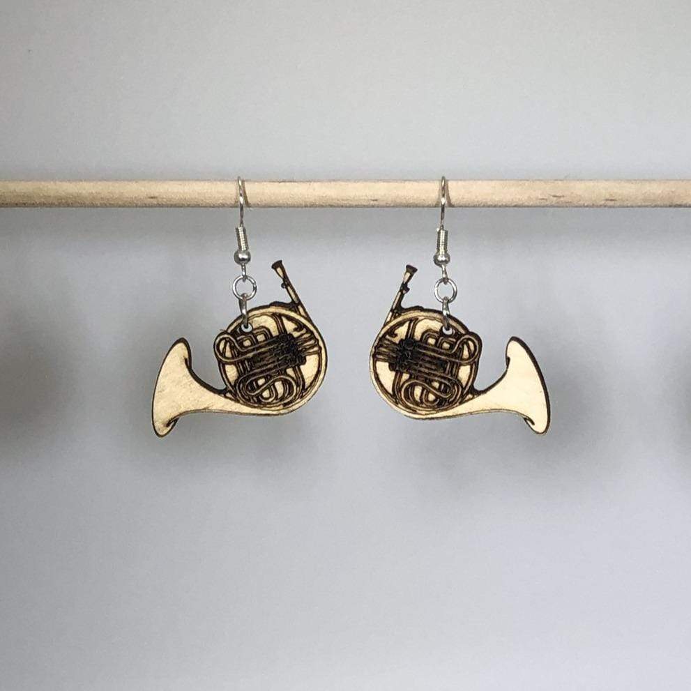 French Horn Wooden Dangle Earrings - - Cate's Concepts, LLC