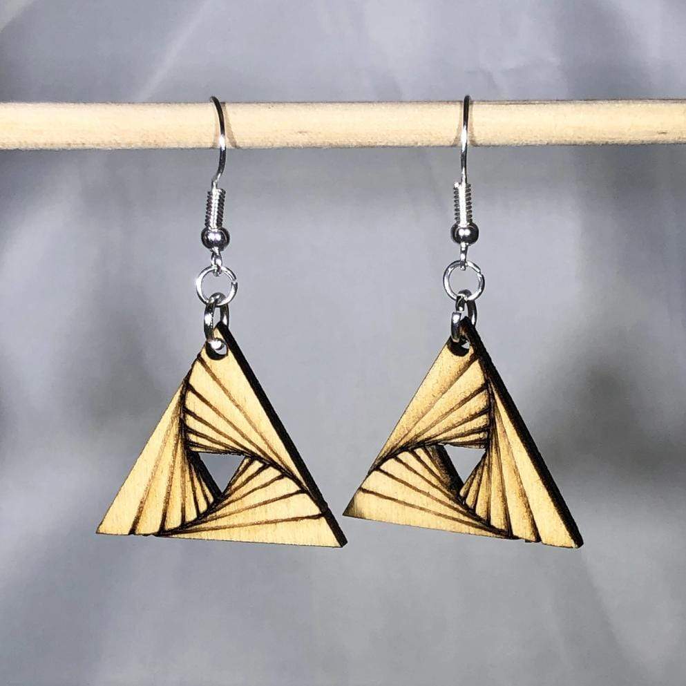 Geometric 3d Triangle Twist Wooden Dangle Earrings - - Cate's Concepts, LLC