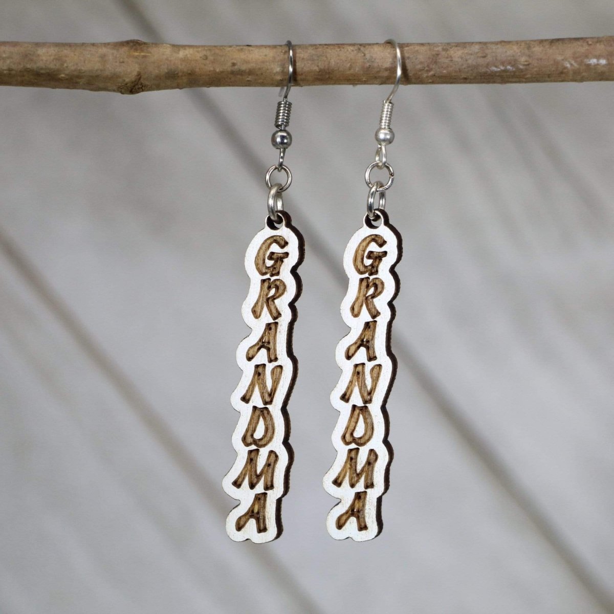 Grandma Vertical Wooden Dangle Earring - - Cate's Concepts, LLC