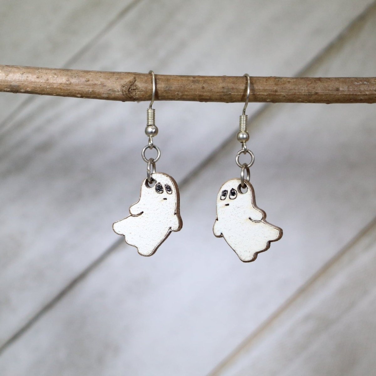 Halloween Ghost Wooden Earrings - Dangle - Cate's Concepts, LLC