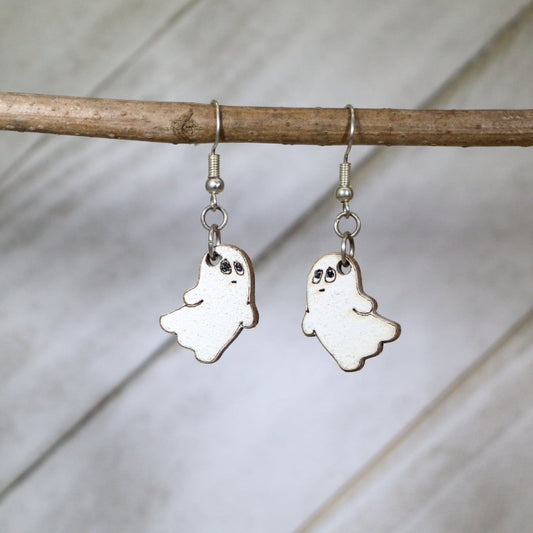 Halloween Ghost Wooden Earrings - Dangle - Cate's Concepts, LLC