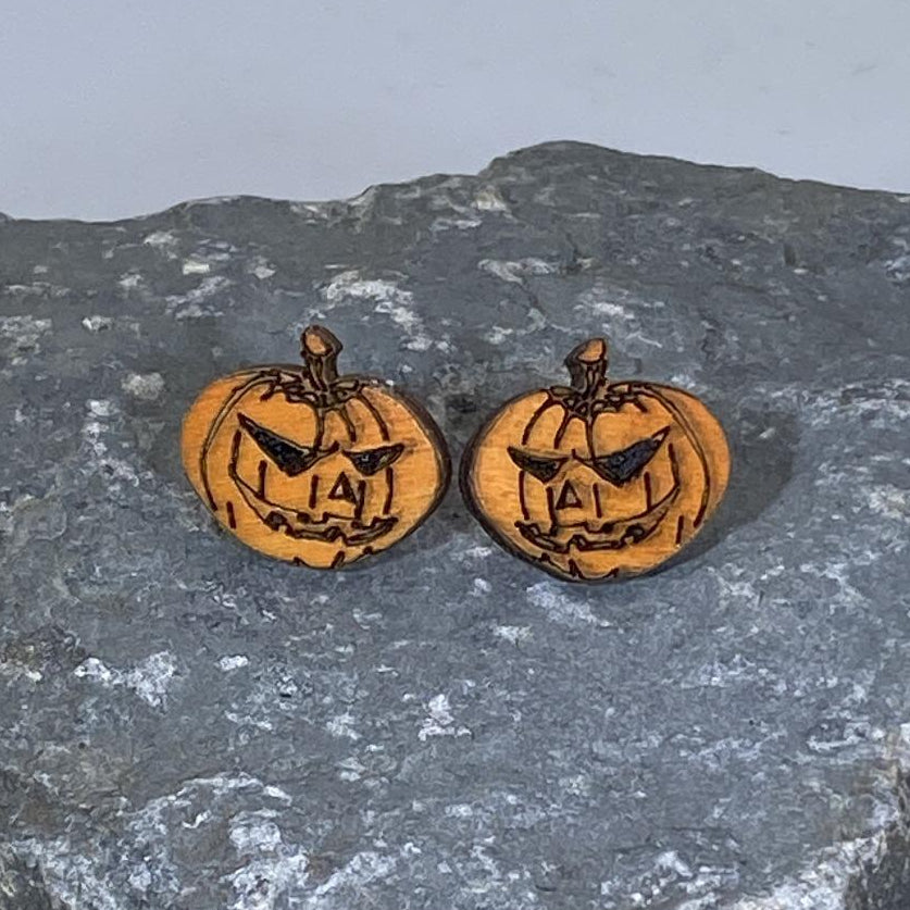 Halloween Jack-O-Lantern Wooden Dangle Earrings - Stud - Cate's Concepts, LLC