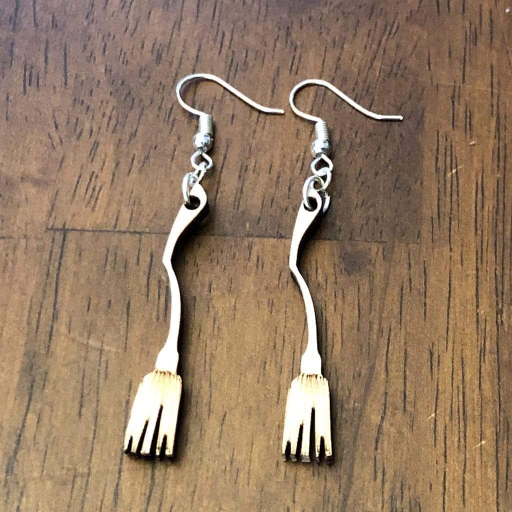 Halloween Witches Broom Wooden Dangle Earrings - - Cate's Concepts, LLC