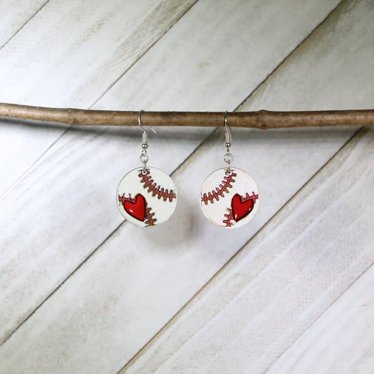 Heart Baseball Dangle Earrings - - Cate's Concepts, LLC