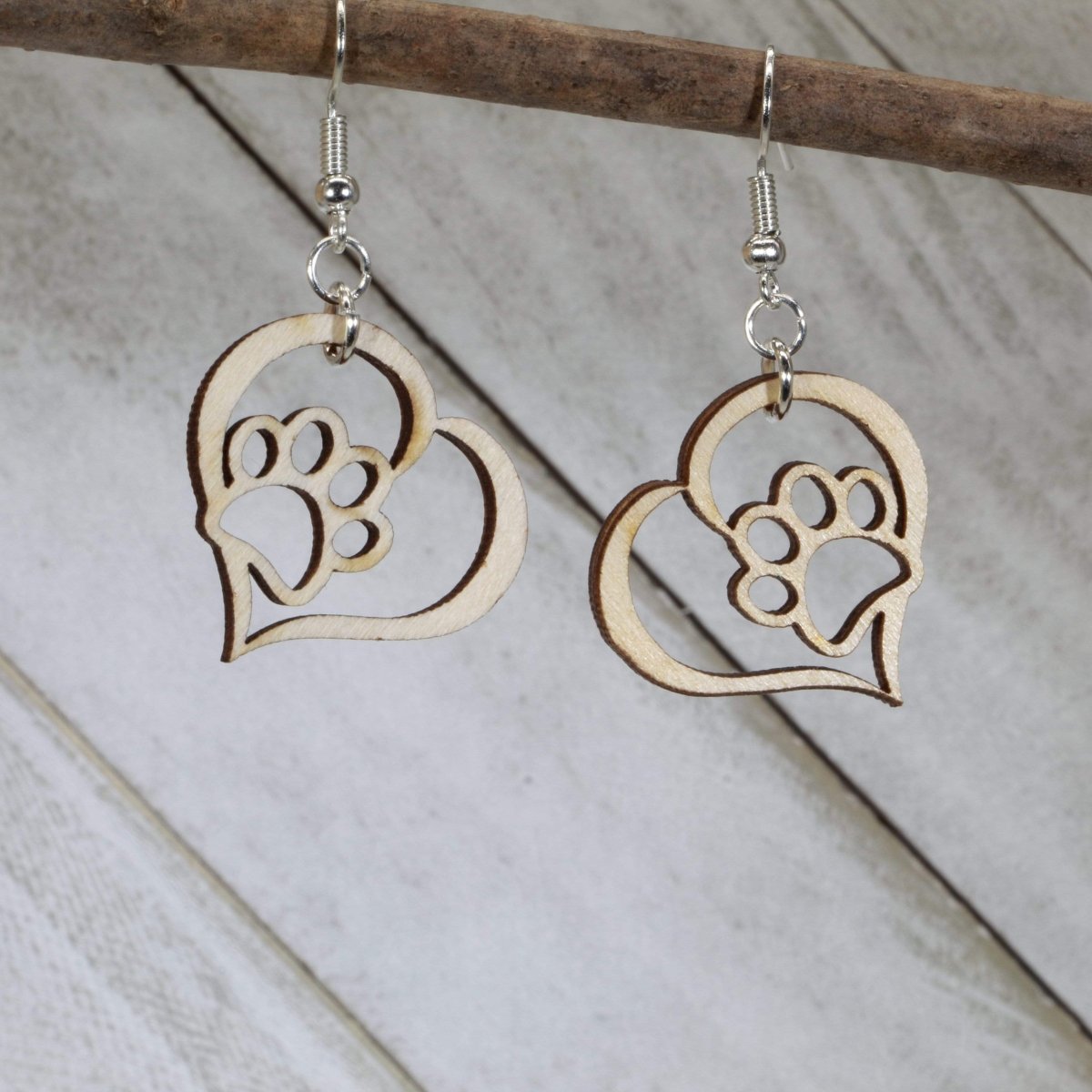 Heart Paw Print Dangle Earrings - - Cate's Concepts, LLC