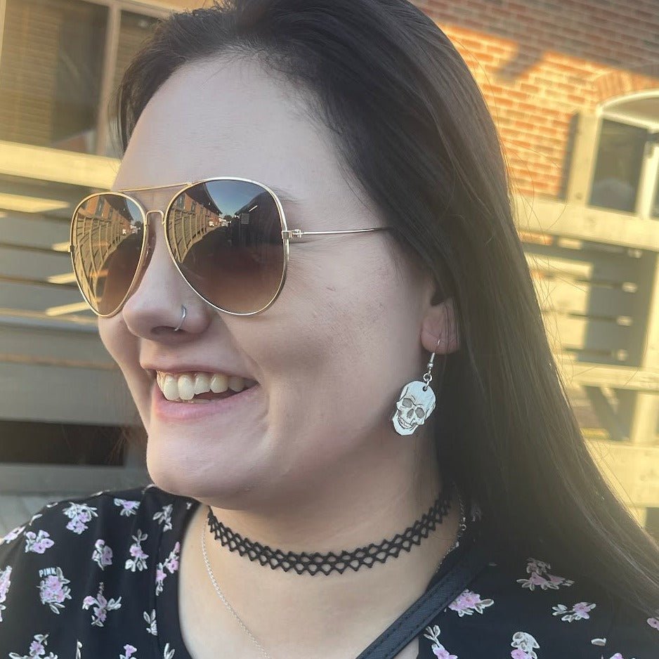 Human Skull Wooden Dangle Earrings - - Cate's Concepts, LLC