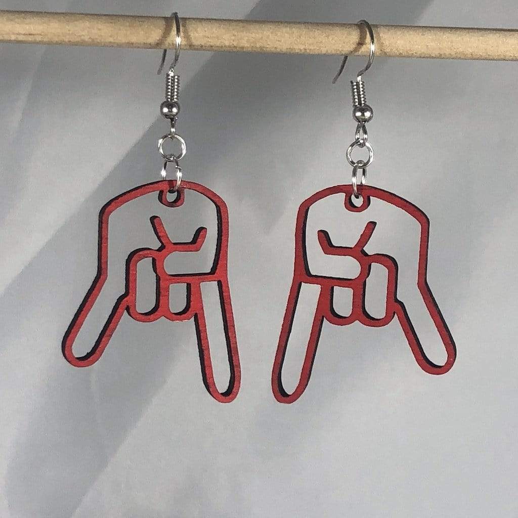 Inverted Hand Wooden " Hook'em Horns" Dangle Earrings - Dangle - Cate's Concepts, LLC