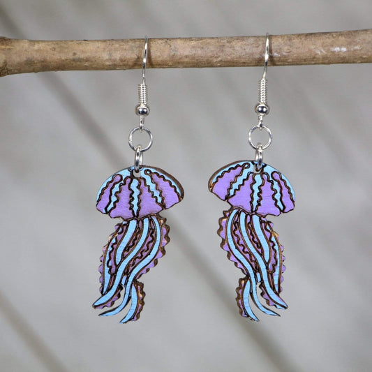 Jellyfish Wooden Dangle Earrings - - Cate's Concepts, LLC