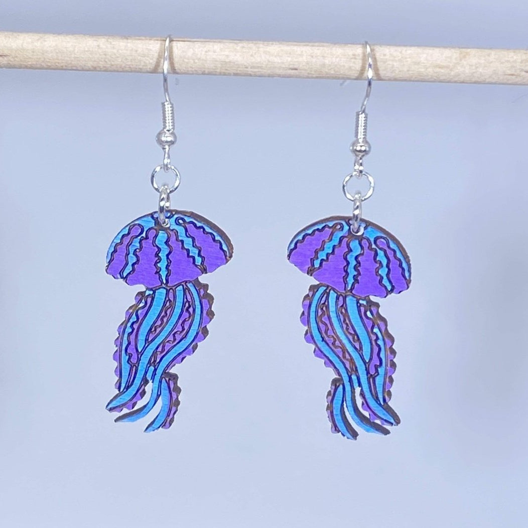 Jellyfish Wooden Dangle Earrings - - Cate's Concepts, LLC