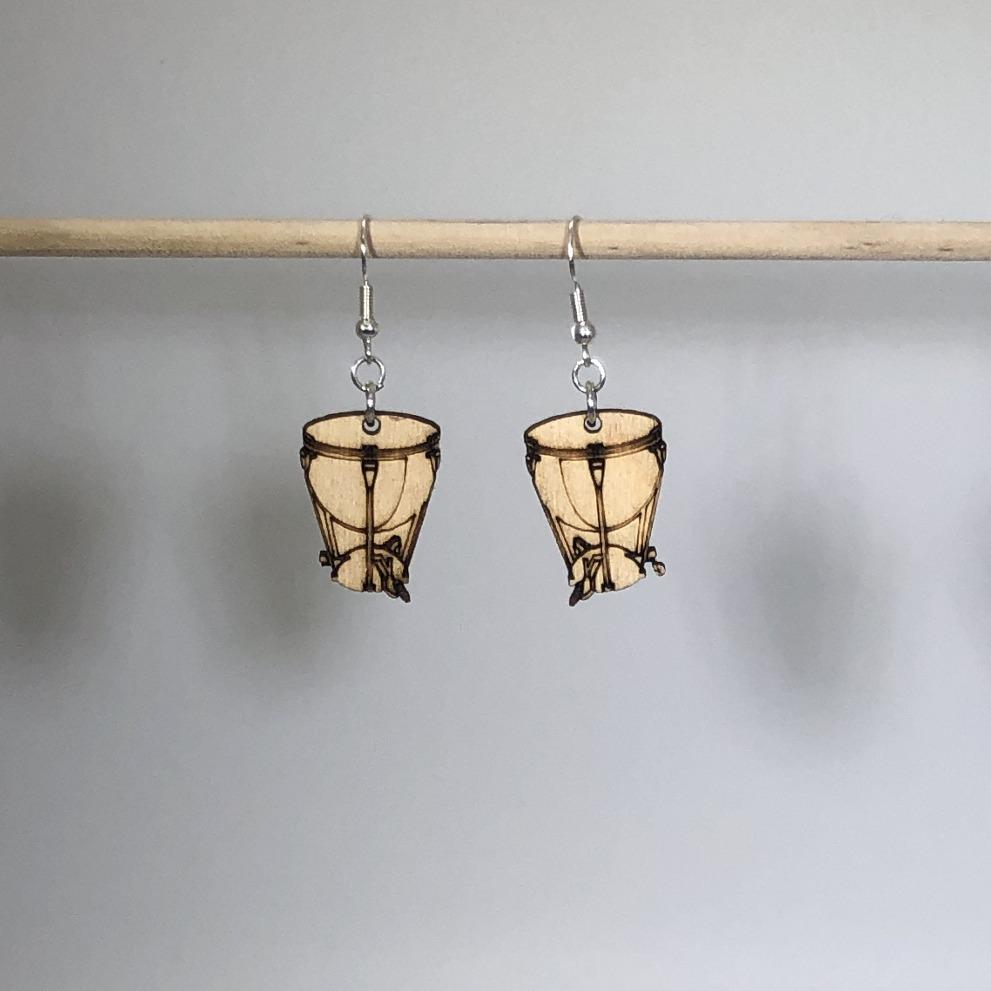 Kettle Drum Wooden Dangle Earrings - - Cate's Concepts, LLC