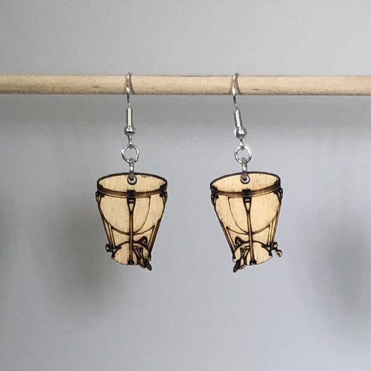 Kettle Drum Wooden Dangle Earrings - - Cate's Concepts, LLC