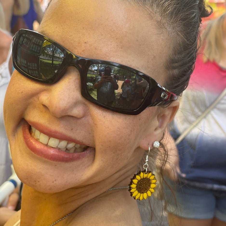 Large Kansas Sunflower Dangle Earrings - - Cate's Concepts, LLC