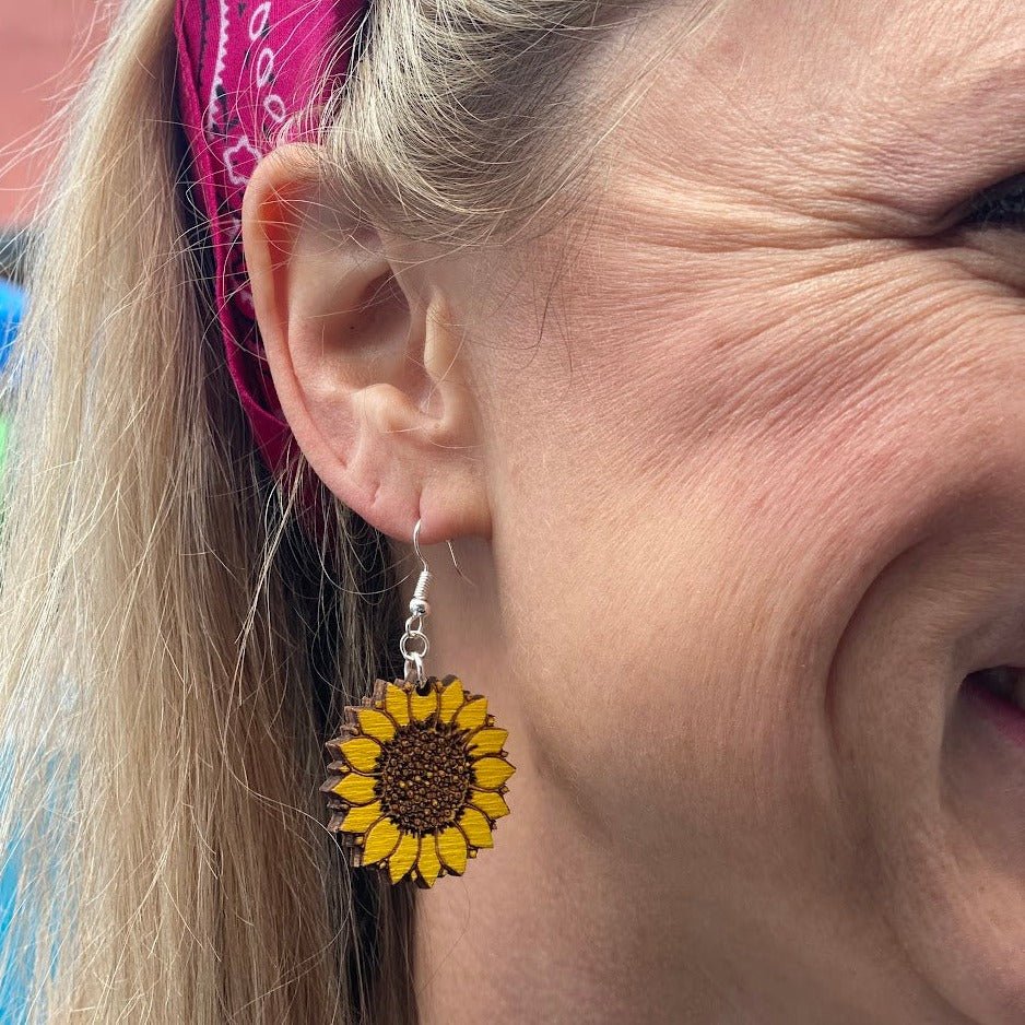 Large Kansas Sunflower Dangle Earrings - - Cate's Concepts, LLC