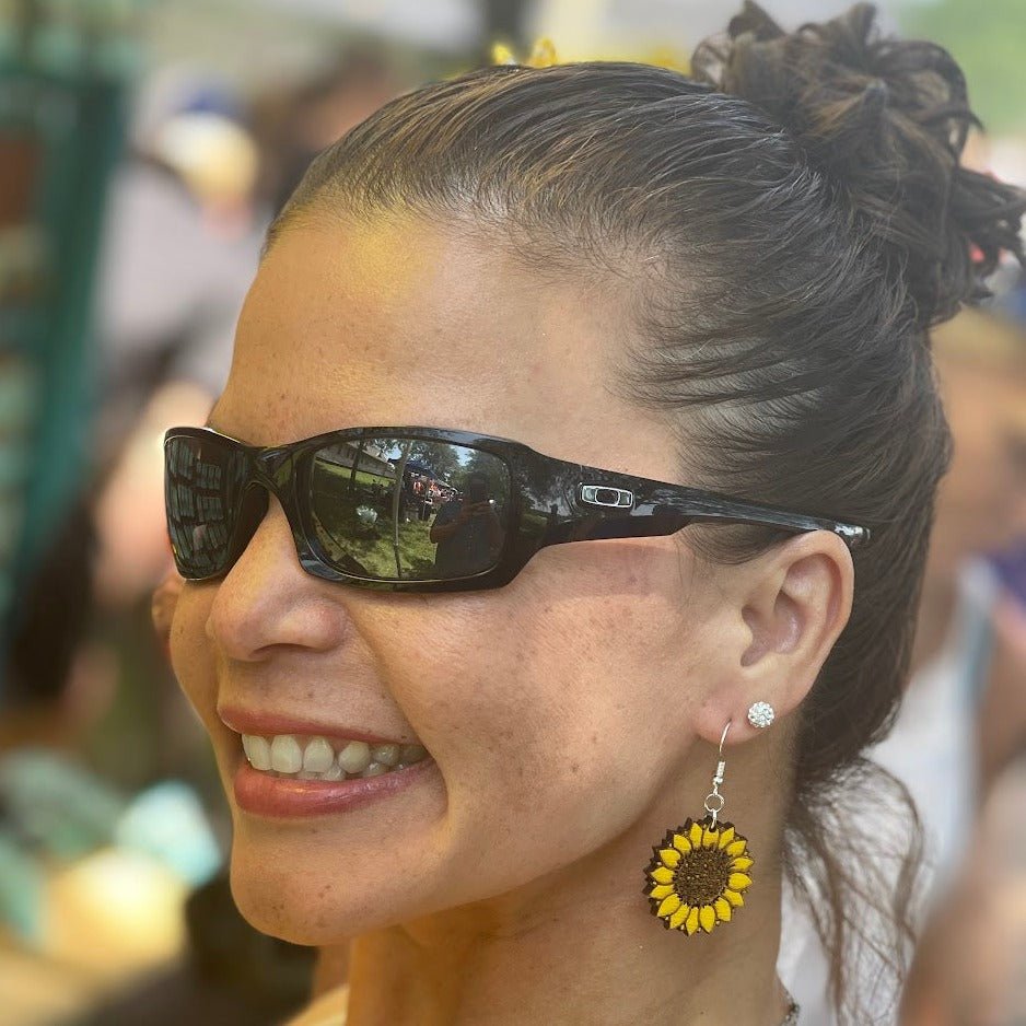 Large Kansas Sunflower Dangle Earrings - - Cate's Concepts, LLC
