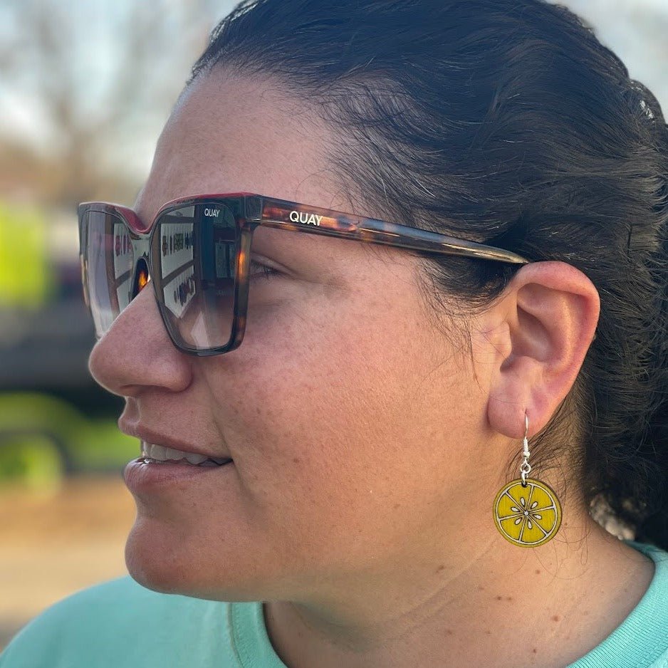 Lemon Slice Wooden Dangle Earrings - - Cate's Concepts, LLC