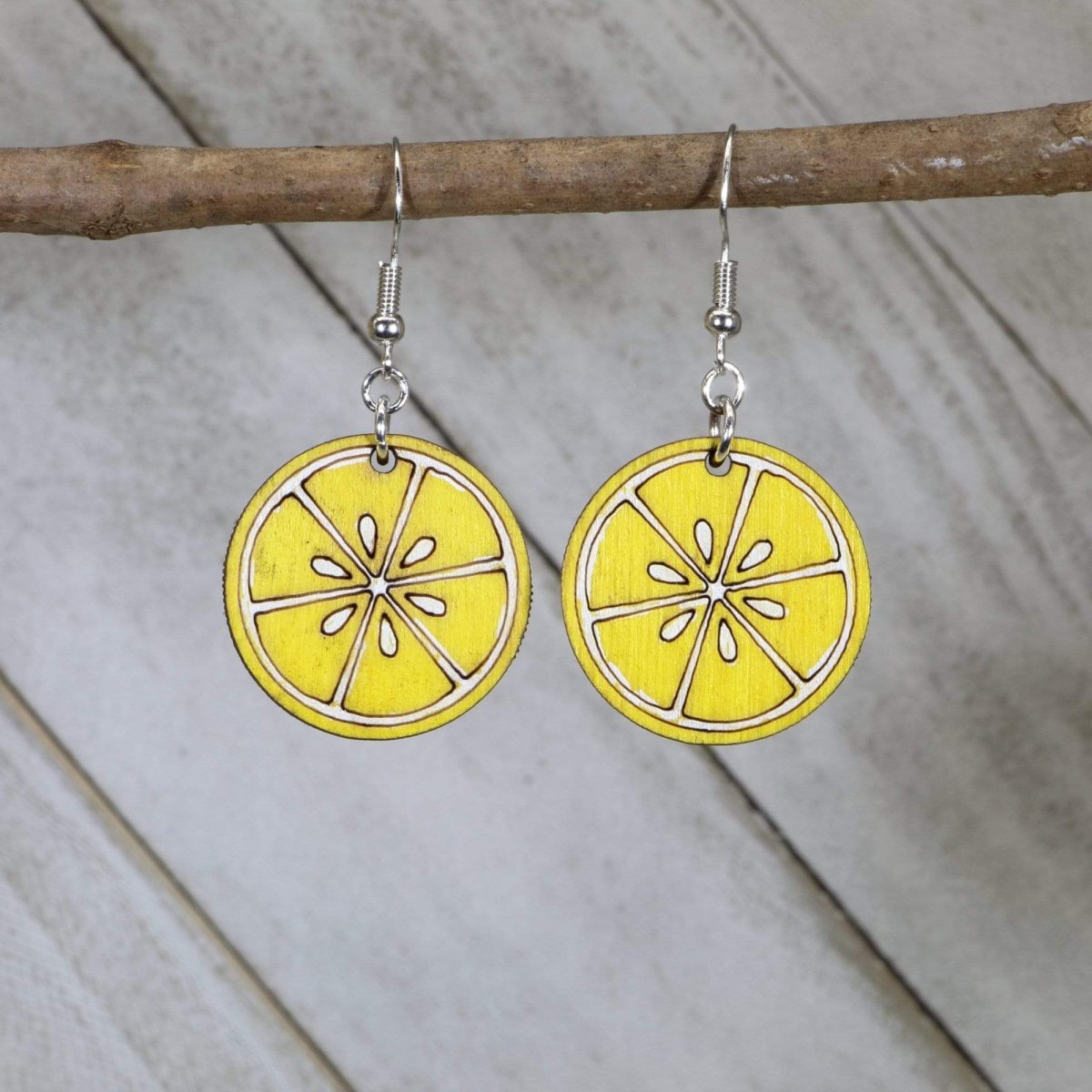 Lemon Slice Wooden Dangle Earrings - - Cate's Concepts, LLC