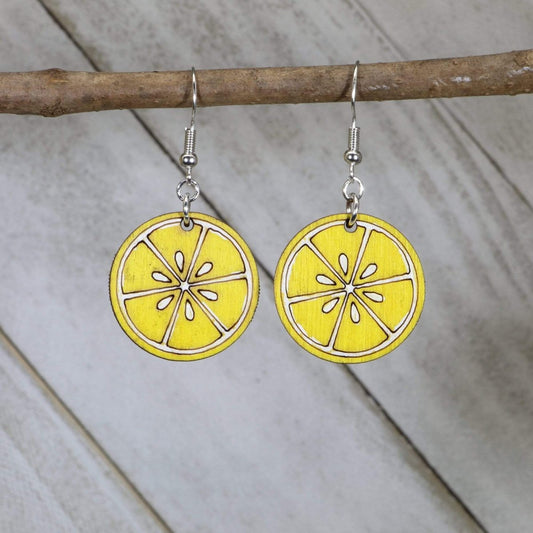 Lemon Slice Wooden Dangle Earrings - - Cate's Concepts, LLC