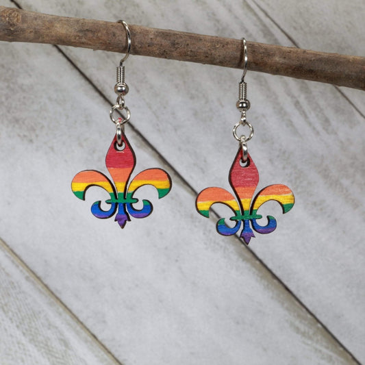 LGBTQIA+ Louisiana Fleur-de-lis Pride Dangle Earrings - - Cate's Concepts, LLC