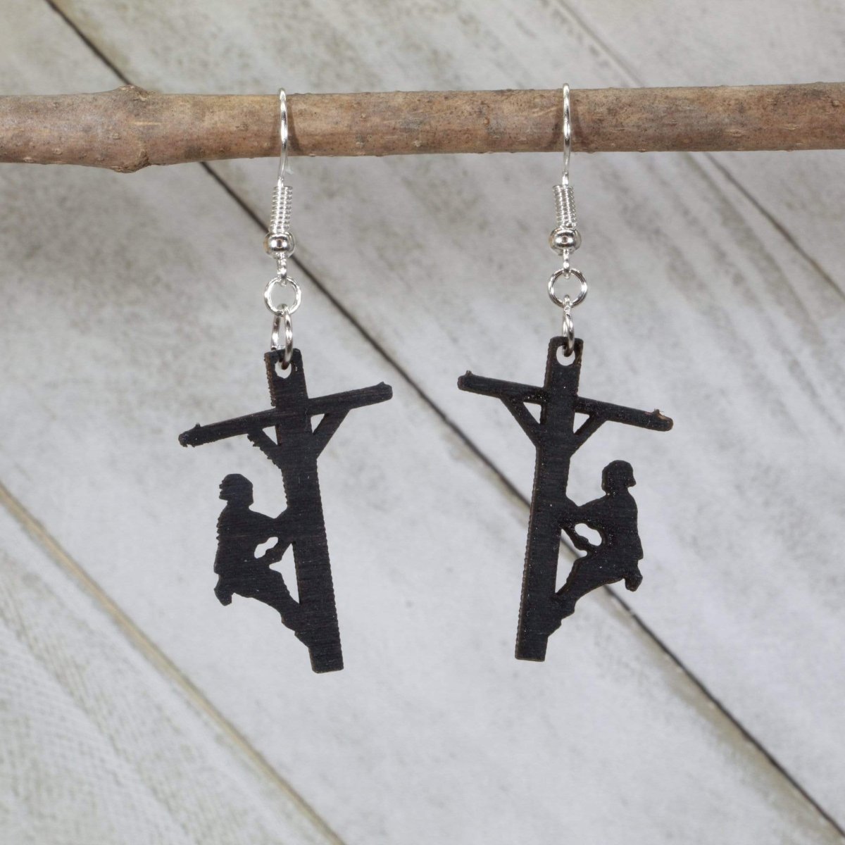 Lineman Wooden Dangle Earrings - - Cate's Concepts, LLC