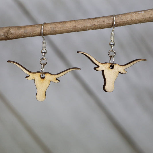 Longhorn Wooden Dangle Earrings - - Cate's Concepts, LLC