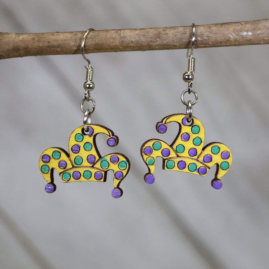 Louisiana Mardi Gras Jester Hat Dangle Earrings - - Cate's Concepts, LLC