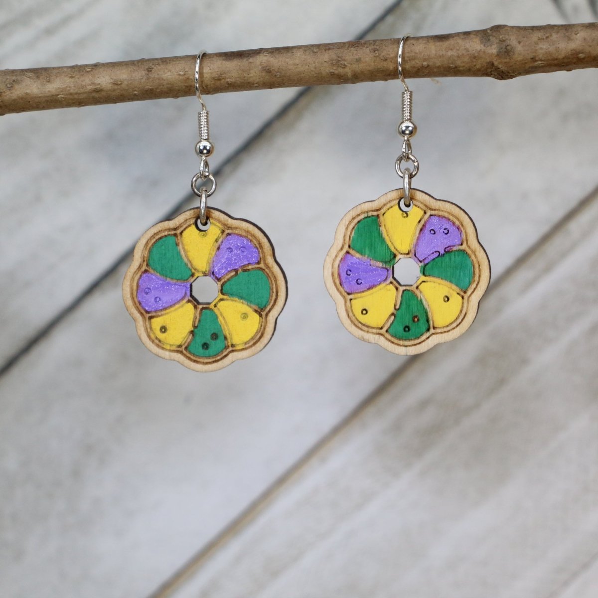 Louisiana Mardi Gras King Cake Dangle Earrings - - Cate's Concepts, LLC