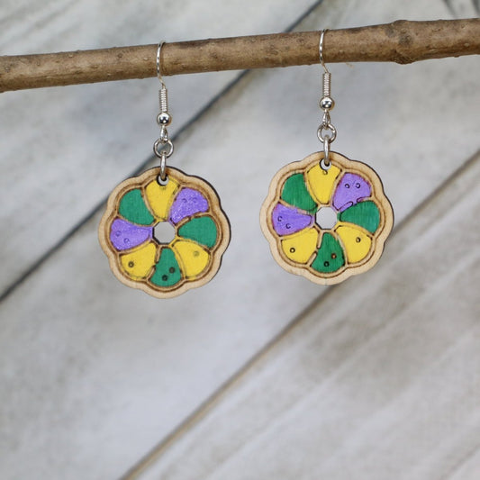 Louisiana Mardi Gras King Cake Dangle Earrings - - Cate's Concepts, LLC