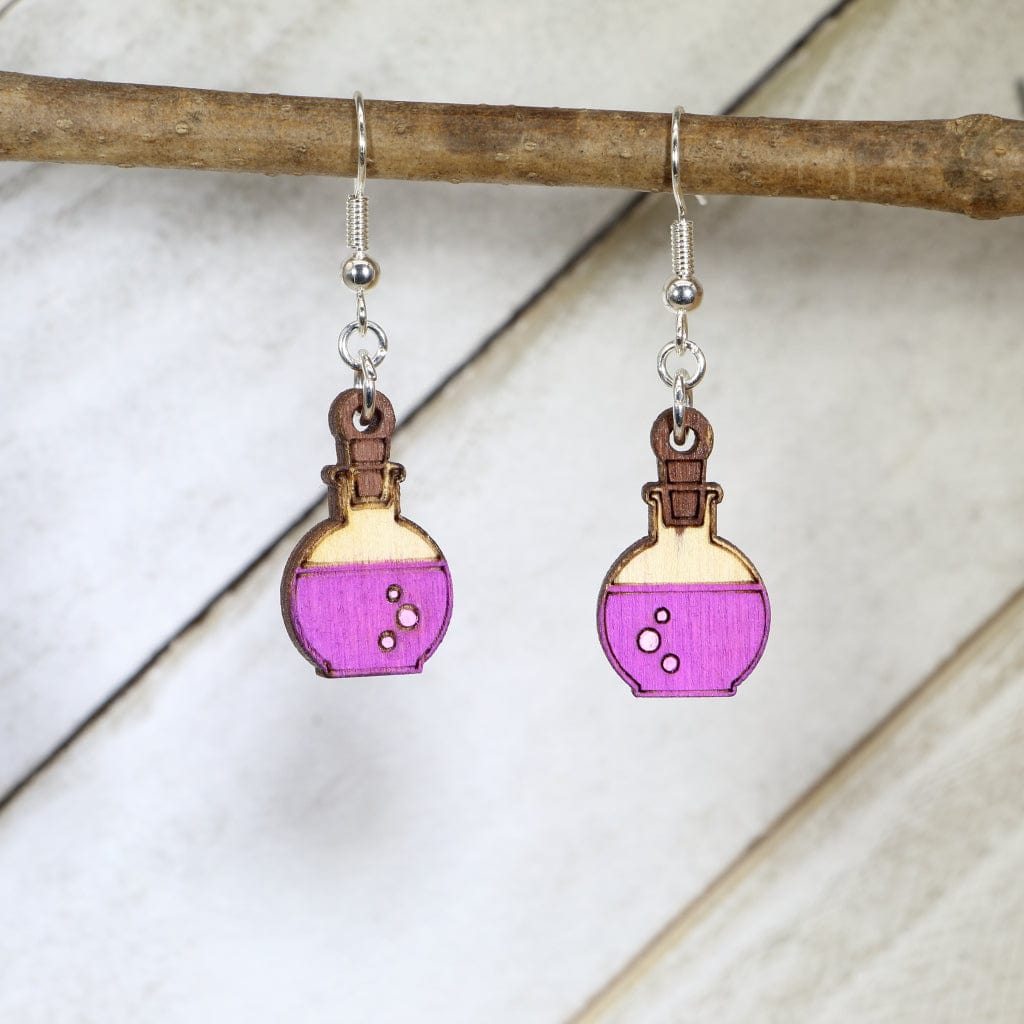 Mad Scientist Potion Bottle Dangle Earrings - Purple Dangle - Cate's Concepts, LLC