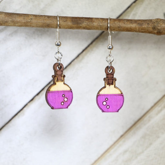Mad Scientist Potion Bottle Dangle Earrings - Purple Dangle - Cate's Concepts, LLC