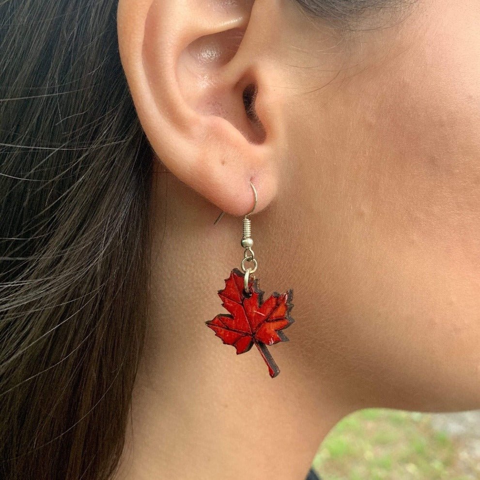 Maple Leaf Wooden Dangle Earrings - Stud - Cate's Concepts, LLC