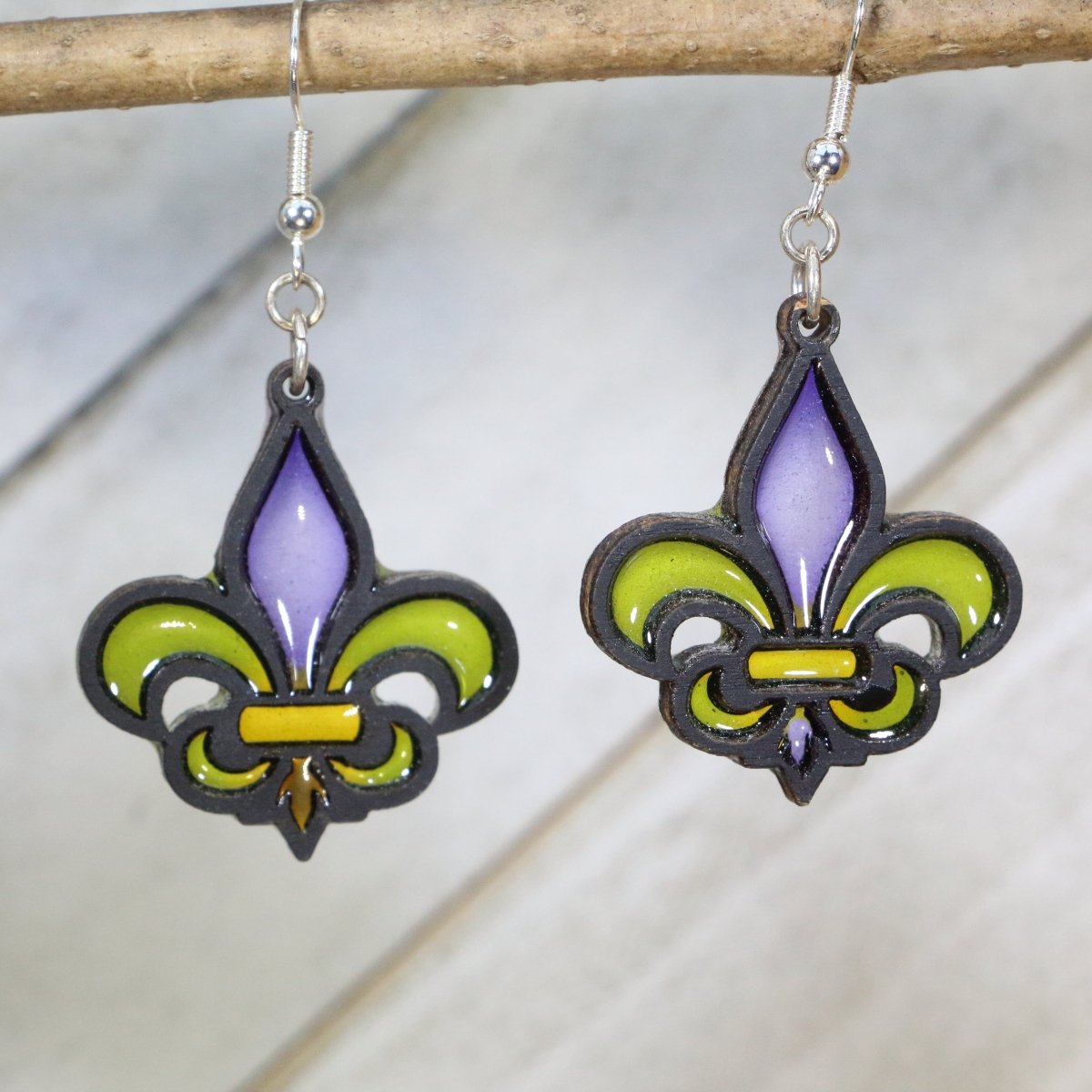 Mardi Gras Resin Fluer De Lis Earrings - - Cate's Concepts, LLC