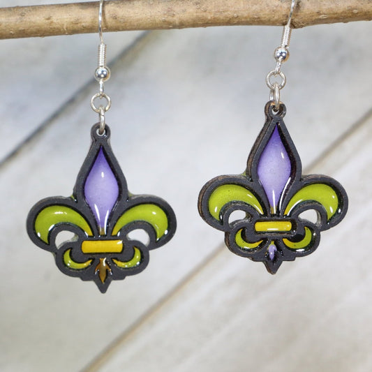 Mardi Gras Resin Fluer De Lis Earrings - - Cate's Concepts, LLC