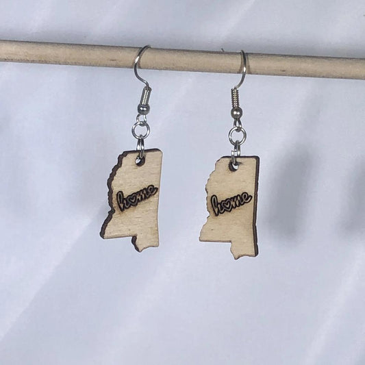 Mississippi State Home Dangle Earrings - - Cate's Concepts, LLC