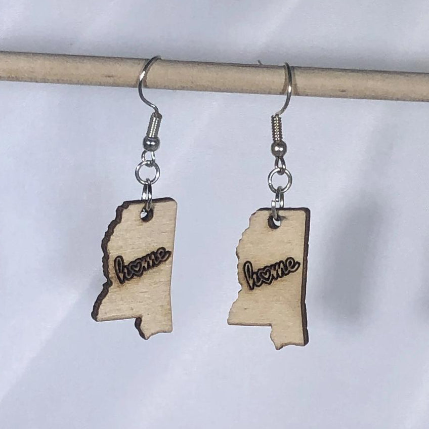 Mississippi State Home Dangle Earrings - - Cate's Concepts, LLC