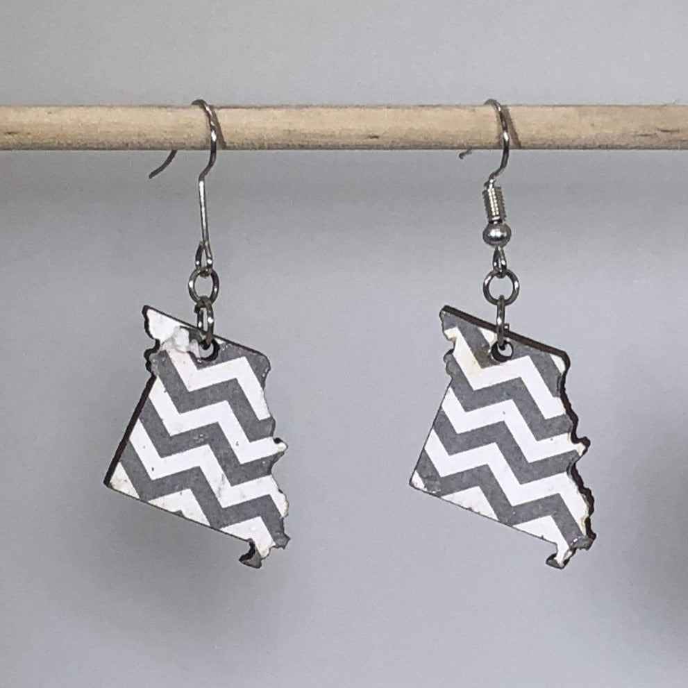Missouri Chevron Wooden Dangle Earrings - - Cate's Concepts, LLC