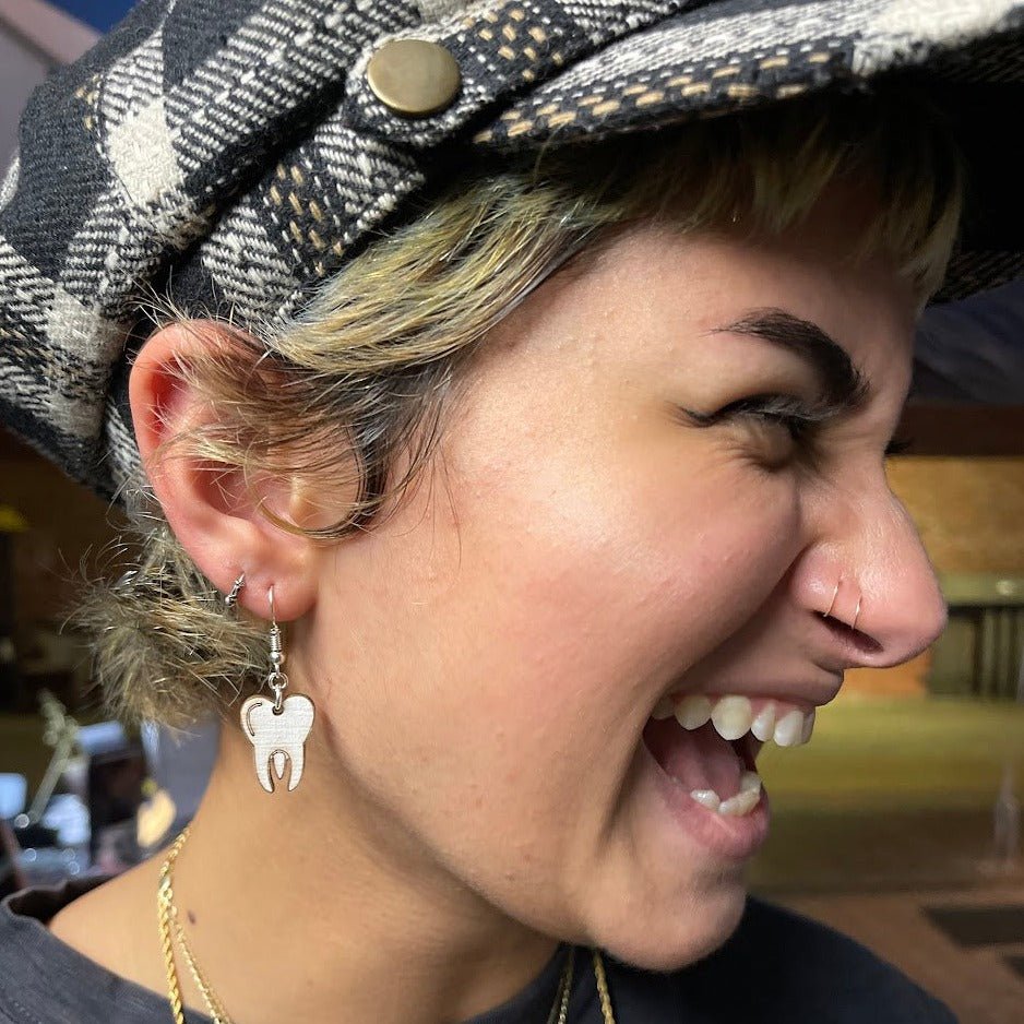 Molar Teeth Dangle Wooden Earrings - - Cate's Concepts, LLC
