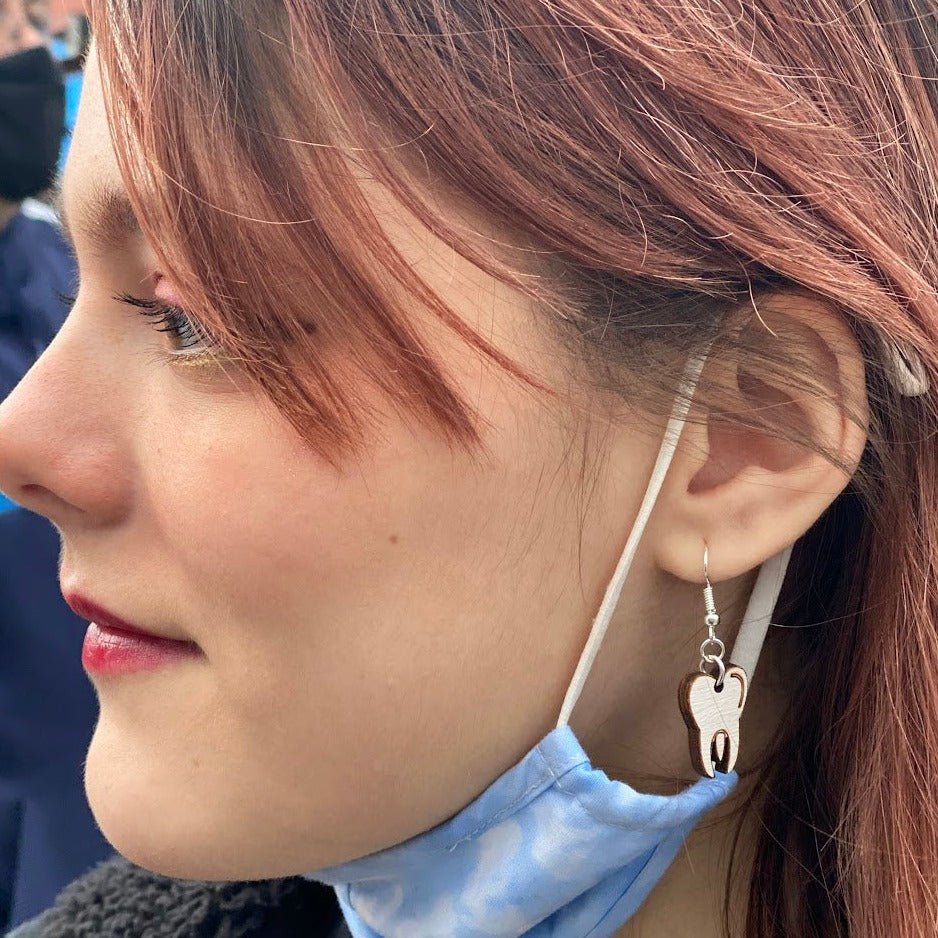 Molar Teeth Dangle Wooden Earrings - - Cate's Concepts, LLC