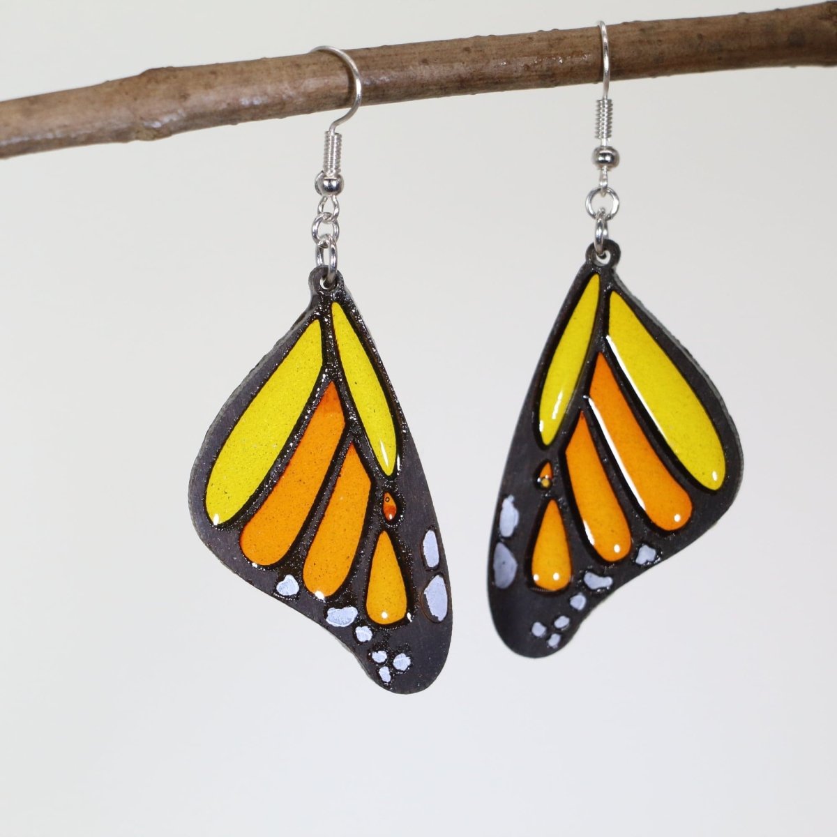 Monarch Butterfly Wings Wood and Resin Earrings - - Cate's Concepts, LLC