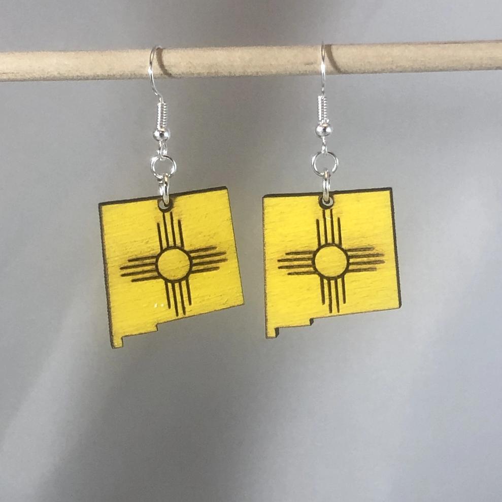 New Mexico State Zia Wooden Dangle Earrings - - Cate's Concepts, LLC
