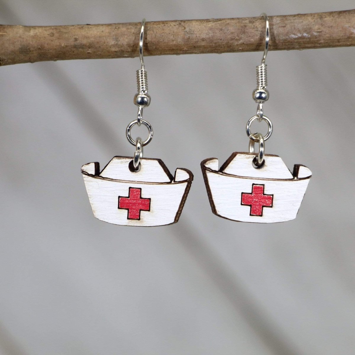 Nurse's Hat Wooden Dangle Earrings - - Cate's Concepts, LLC