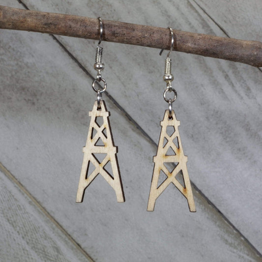 Oil Derricks Wooden Dangle Earrings - - Cate's Concepts, LLC