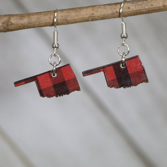 Oklahoma State Buffalo Plaid Wooden Dangle Earrings - - Cate's Concepts, LLC