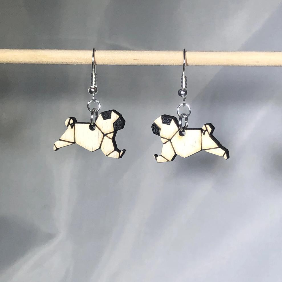 Origami Pug Dangle Earrings - - Cate's Concepts, LLC