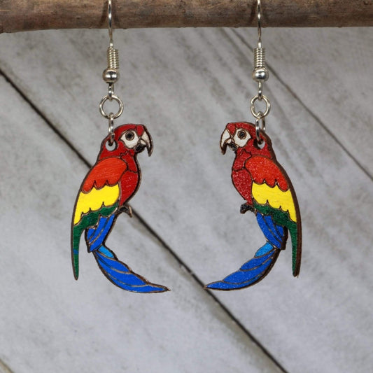 Parrot Wooden Dangle Earrings - - Cate's Concepts, LLC