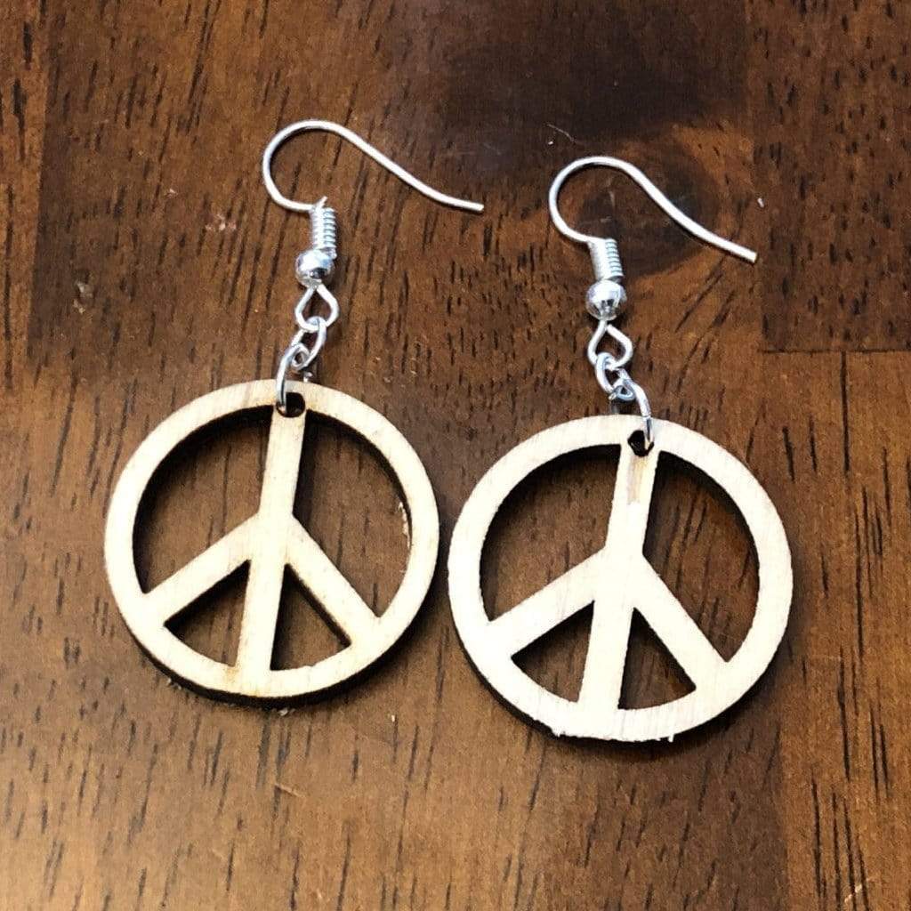Peace Symbol Wooden Dangle Earrings - - Cate's Concepts, LLC