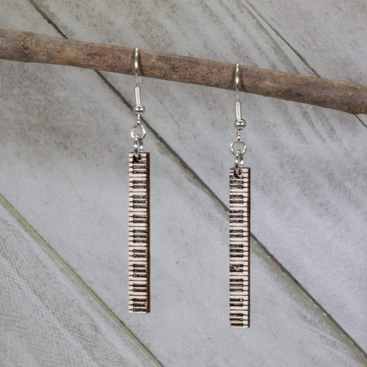 Piano Keyboard Bar Wooden Dangle Earrings - - Cate's Concepts, LLC