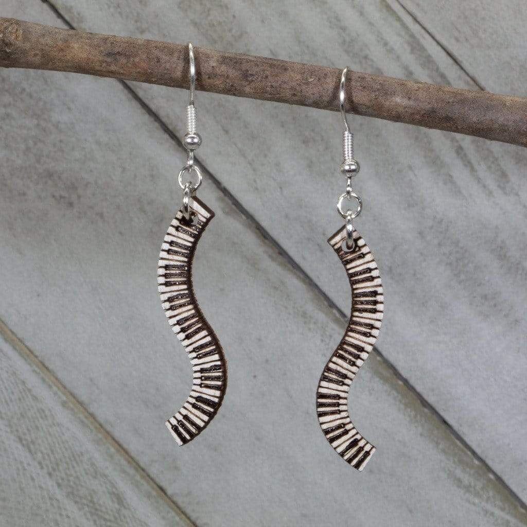 Piano Keyboard Wavy Wooden Dangle Earrings - - Cate's Concepts, LLC