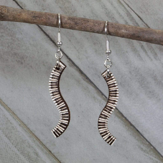 Piano Keyboard Wavy Wooden Dangle Earrings - - Cate's Concepts, LLC