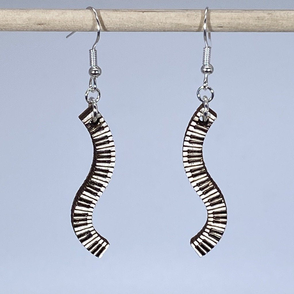 Piano Keyboard Wavy Wooden Dangle Earrings - - Cate's Concepts, LLC