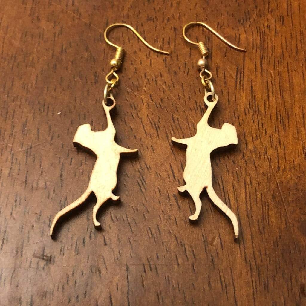 Playful Hanging Cat Wooden Dangle Earrings - - Cate's Concepts, LLC